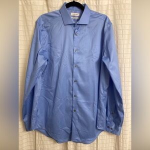 calvin klein mens shirt Button Up Blue Large Infinite Non Iron Slim Fit Stretch